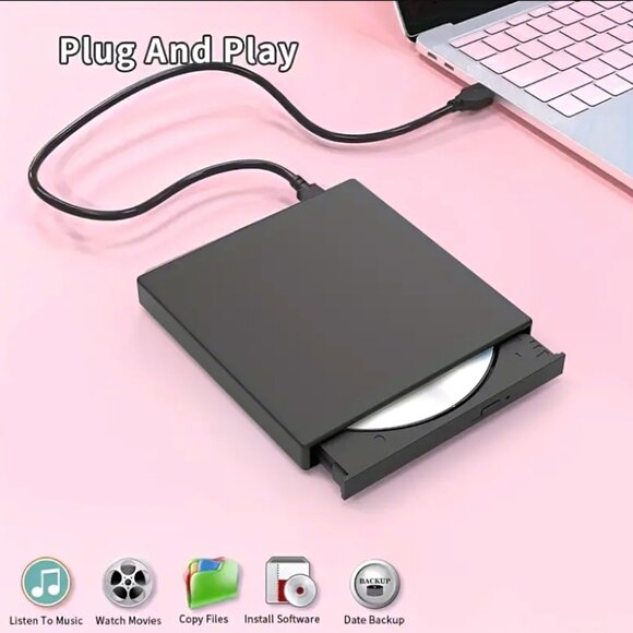 USB External CD/DVD Drive USB 3.0 Black Plug & Play Write Burn Laptop PC Mac New - Picture 1 of 5